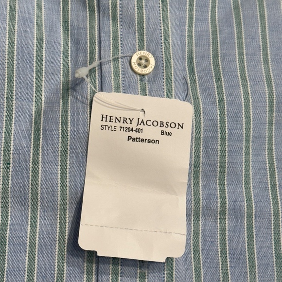 New Henry Jacobson, size Large, 100% cotton blue/sea foam woven sport shirt - Picture 4 of 4